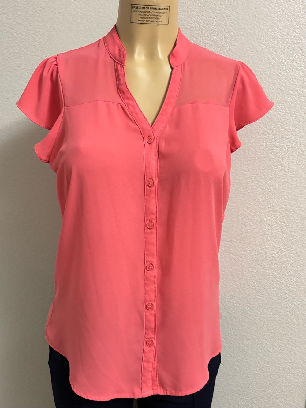 Express Coral Pink Button-Front Flutter Sleeve Blouse
